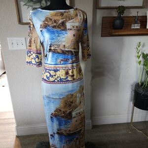 SHEIN Multicolor Scenic Print Midi Dress